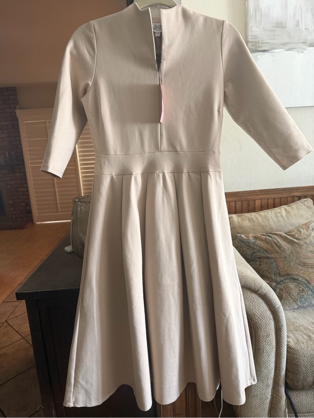 Neutral Cream Fit-and-Flare Dress